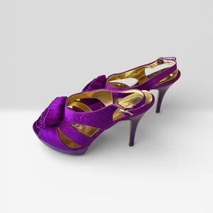 Nine West Purple Slingback Heels with Rosette Detail – Size 10 – 5” Heel